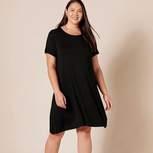 Women's Black Short-Sleeve Scoop Neck Swing Dress XL, Amazon Essentials - Picture 1 of 4